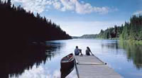 People on lake shore
