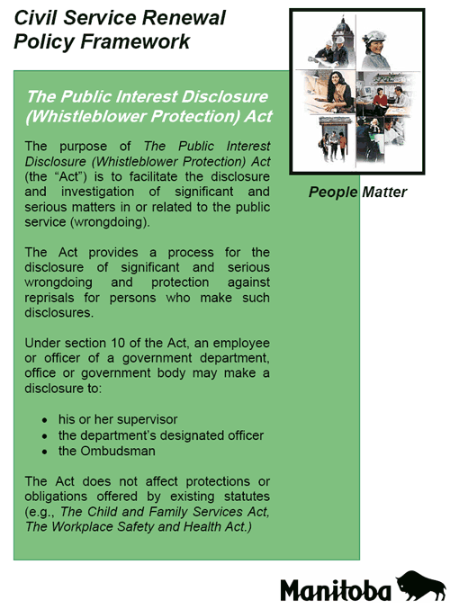 Civil Service Renewal Policy Framework, Public Interest Disclosure Act