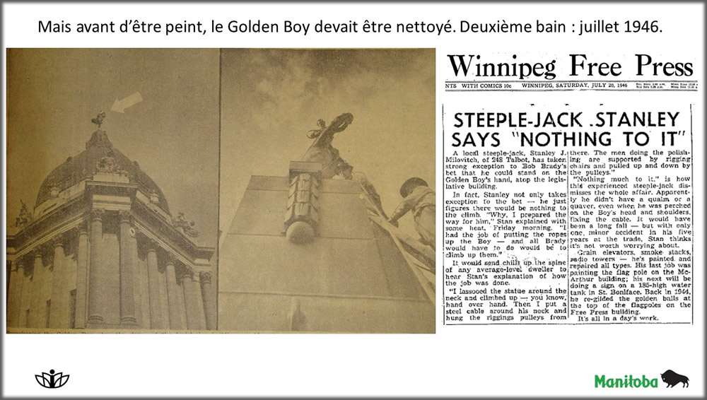 Mais avant d’être peint, le Golden Boy devait être nettoyé. Deuxième bain : juillet 1946.
