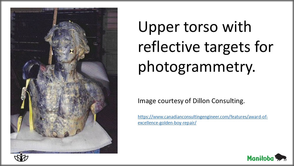 Upper torso with reflective targets for photogrammetry. Image courtesy of Dillon Consulting.