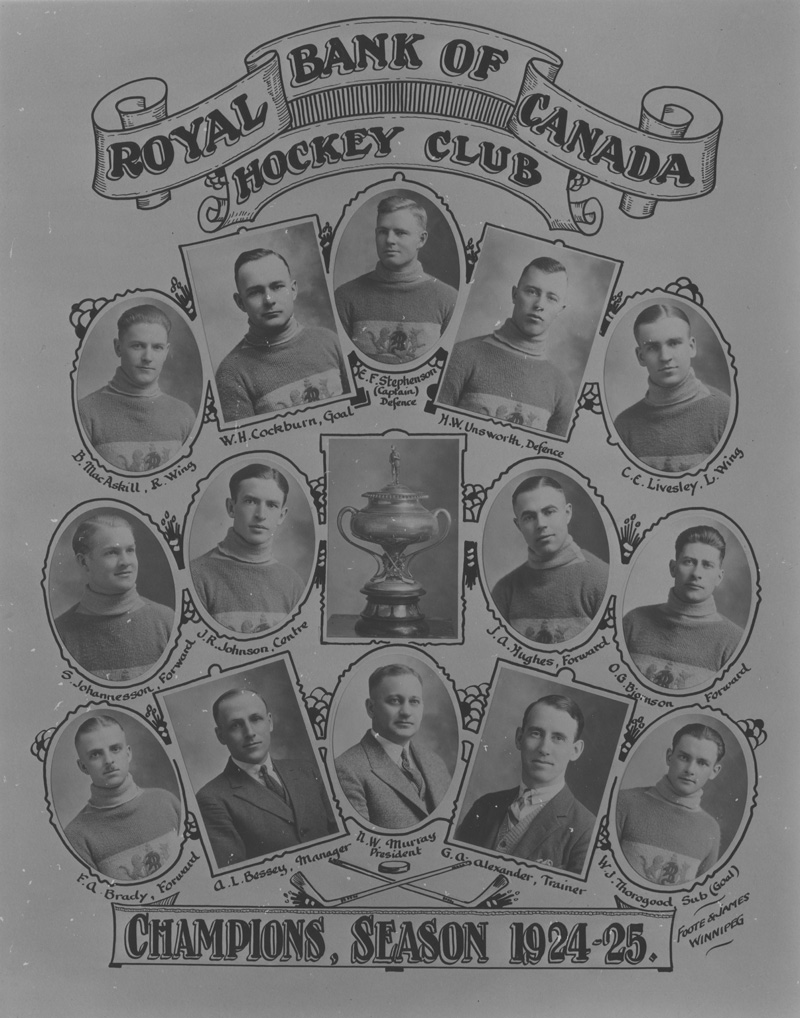 Photographie de l’équipe de hockey de la Banque Royale du Canada, 1924-1925 A of M, William H. Cockburn collection, MG10 D24 photograph 2 