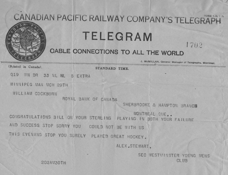 Télégraphe de la Canadian Pacific Railway Company, 29 mars  