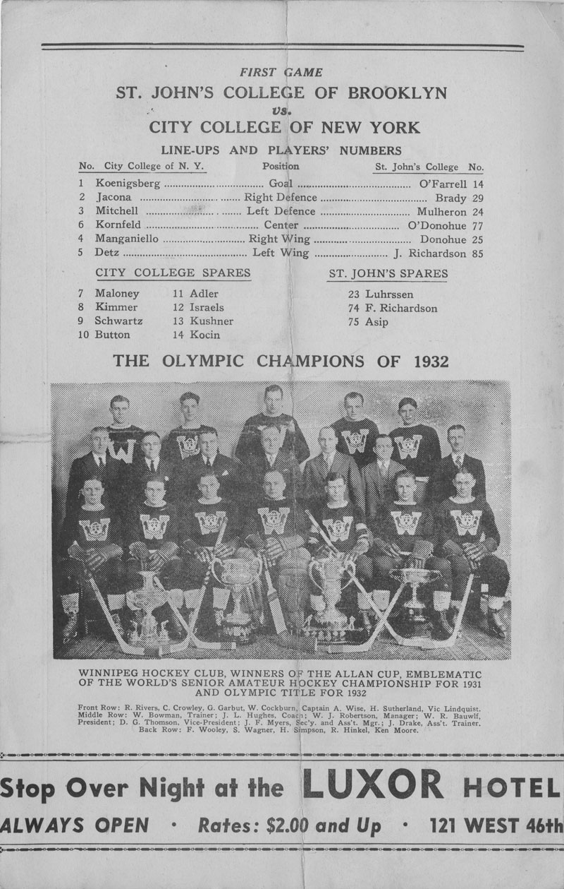 Official Program of the Amateur Hockey Double Header, February 21st, 1932 page 2 