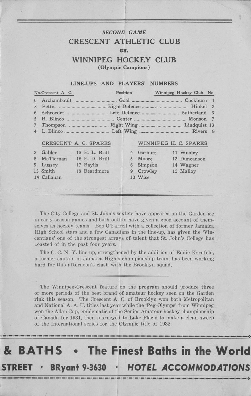 Official Program of the Amateur Hockey Double Header, February 21st, 1932 page 3 