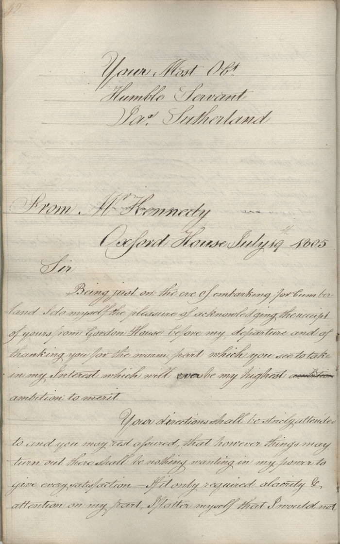 Lettre d'Alexander Kennedy  John McNab, 19 juillet 1805