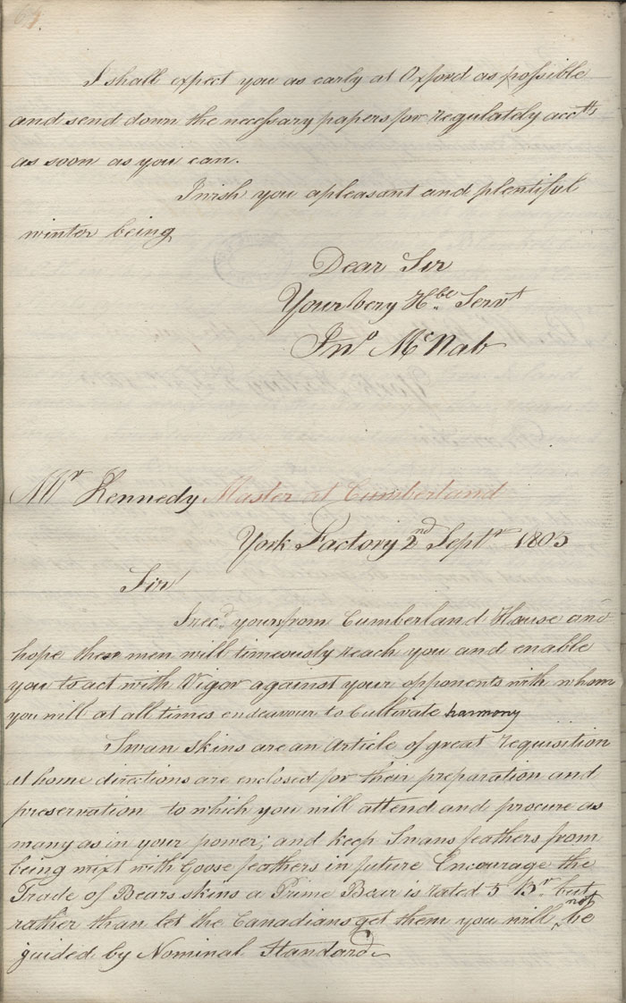 Letter from John McNab to Alexander Kennedy, 2 September 1805
