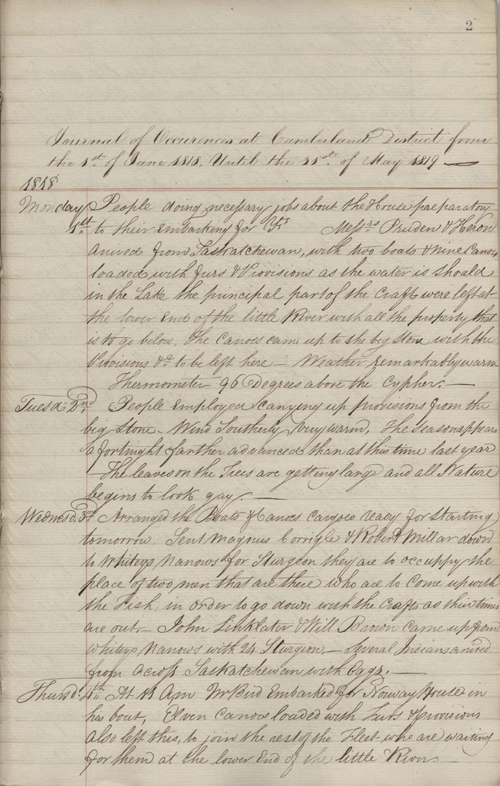 Cumberland House post journal, 1818