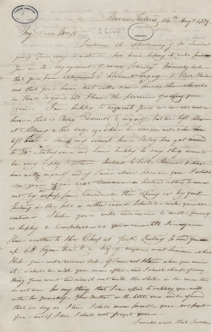 Letter from Alexander Kennedy to his wife