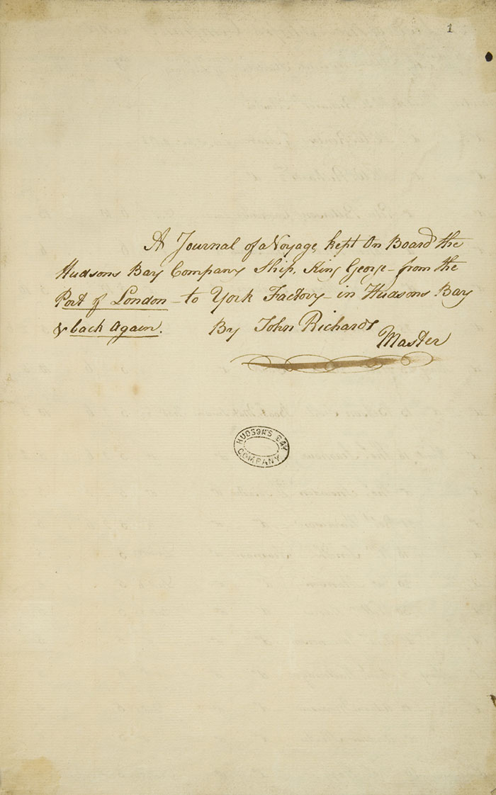 Page titre du journal de bord du King George, 1798
