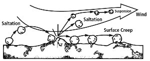 Movement of soil particles by wind erosion