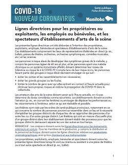 Lignes directrices pour les propriétaires ou exploitants, les employés ou bénévoles, et les spectateurs d'établissements d'arts de la scène
