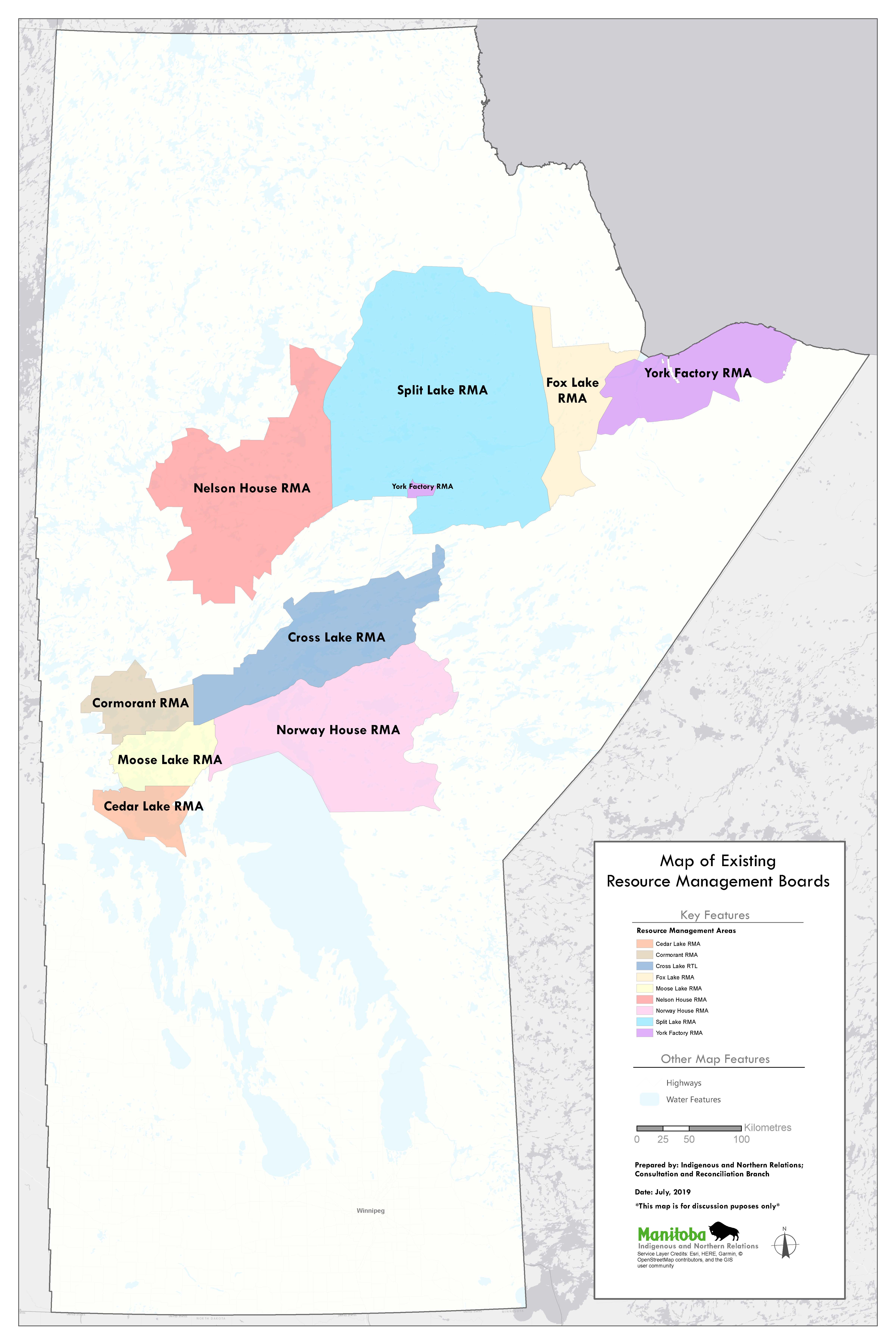 map of Manitoba showing Resource Management Areas