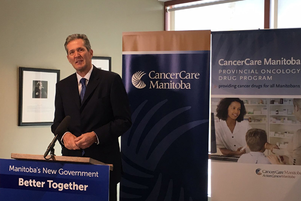 M. le premier ministre Brian Pallister annonce un financement supplmentaire de 4 millions de dollars qui vise  soutenir la fourniture de mdicaments anti-cancer aux patients de toute la province.
