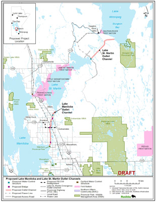 Map of proposed Lake Manitoba and Lake St. Martin outlet channels project