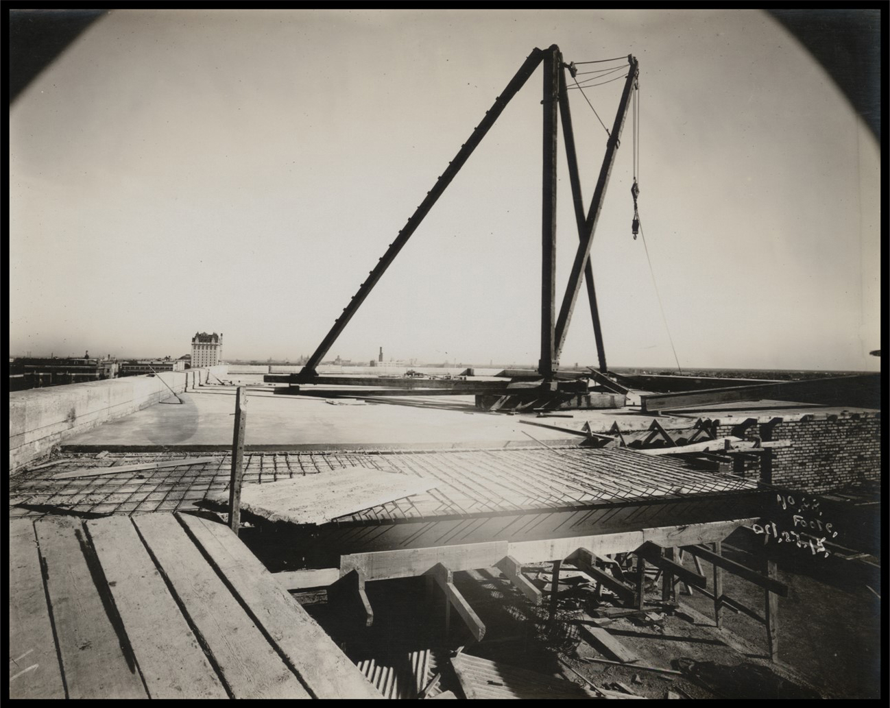 View of the partially completed roof.