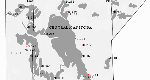 Map of Central Manitoba with the locations of HBC Fur Trade Posts