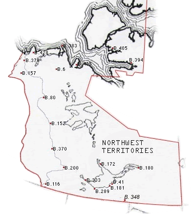 Map of Northwest Territories with the locations of HBC Fur Trade Posts