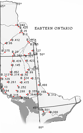 Map of East Ontario with the locations of HBC Fur Trade Posts