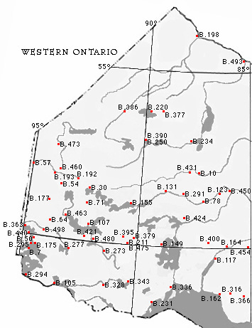 Map of West Ontario with the locations of HBC Fur Trade Posts