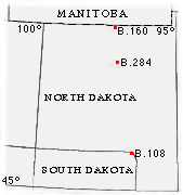 Map of North Dakota and South Dakota with the locations of HBC Fur Trade Posts