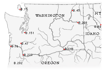 Map of Idaho, Montana, Oregon, and Washington with the locations of HBC Fur Trade Posts