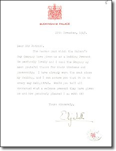 Princess Elizabeth’s letter to the Hudson’s Bay Company, 28 November 1947