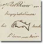 close up of a drawing of a fish, representing the signature of Kayajieskebinoa on the The Selkirk Treaty