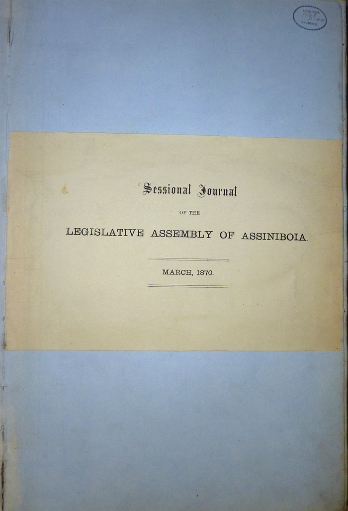 Page de titre du journal de la session de l’Assemblée législative d’Assiniboia