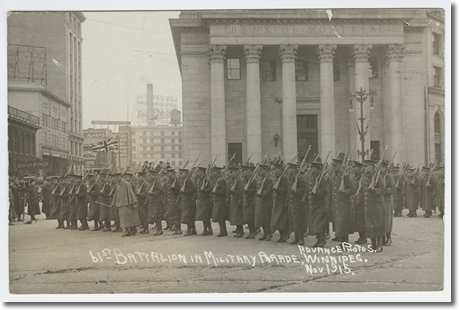 soldiers in front of Bank of Montreal building