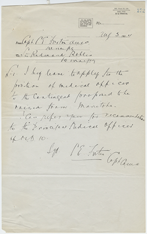 Letter from Captain C. E. Fortin to the Premier, 3 August 1914