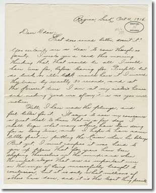 handwritten letter from Dick Robinson to Edna Chapman