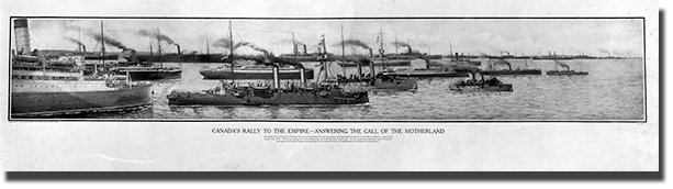 poster with illustration of Canadian military ships