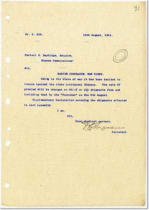 Letter from F. C. Ingrams, Secretary, to Herbert E. Burbidge, Stores Commissioner