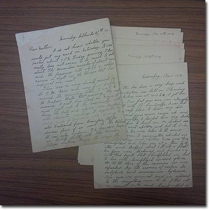 Photograph of letters from the Frank Leathers fonds, Archives of Manitoba. letters