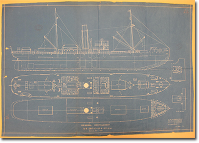 Archives de la Compagnie de la Baie dHudson, Archives du Manitoba, Correspondence with Fur Trade Commissioners – SS Nascopie – plan charter parties, articles of association, correspondence between Job Bros. and HBC, G.S. Goodwin & Co.’s general arrangement plan of the Nascopie, 25 April 1911, A.12/FT 332/1a folio 26).