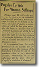 les article “Pugsley To Ask For Woman Suffrage” pour le journal Manitoba Free Press du 28 janvier 1916