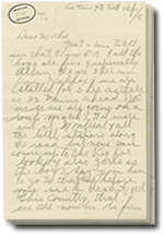 Une lettre avec 3 pages. Archives du Manitoba, Battershill family fonds, Letter from George Battershill, April 1, 1916, #512-514, P7471/2.