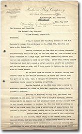 Page 1 du 2 de la lettre de capitaine Edmund Mack â gouverneur et au comité.