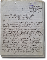 lettre avec 2 pages de capitaine Kirby à Bay Steamship Company