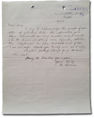 letter from  Mary Thomas to Bay Steamship Company