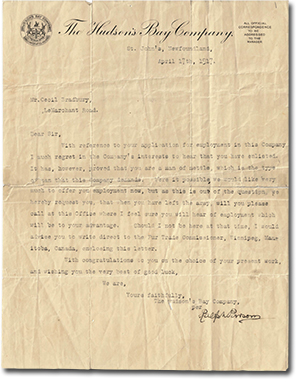 letter from Ralph Parson to Cecil Bradbury