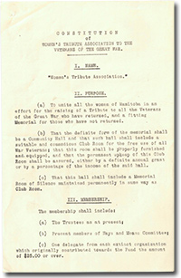Page 1 of 4 of Constitutuion of Women's Tribute Association to the Veterans of the Great War