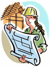 illustration of woman wearing a hardhat and holding blueprints
