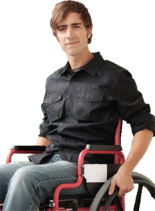 man in wheelchair smiling