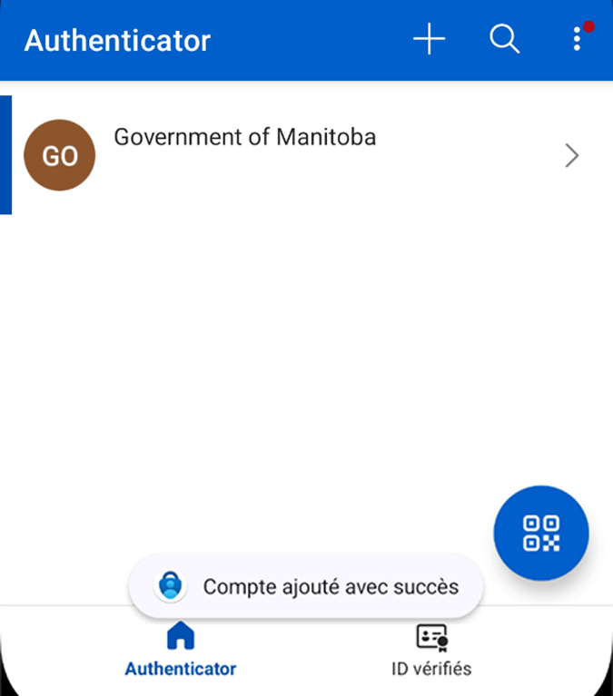 Message confirmant que votre compte d'authentification a �t� ajout� avec succ�s