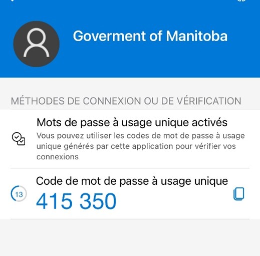 Afficher le code sur l'application d'authentification