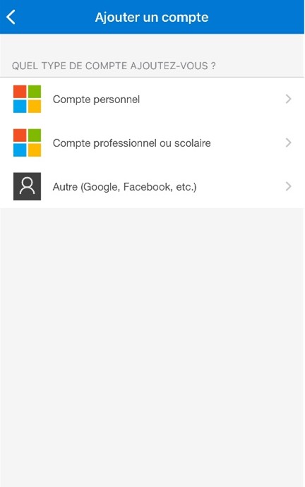 Options des comptes � ajouter � l'application d'authentification