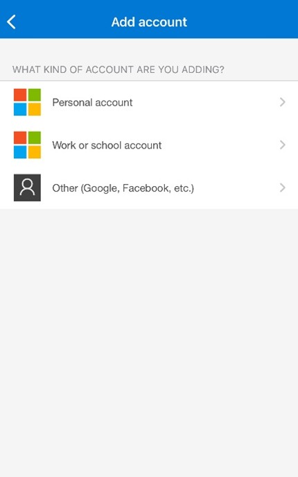 Options of accounts to add on authenticator app