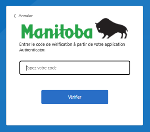 Saisie du code de v�rification depuis l'application d'authentification