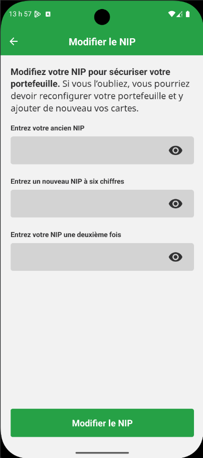 Modification du code NIP sur Portefeuille MB